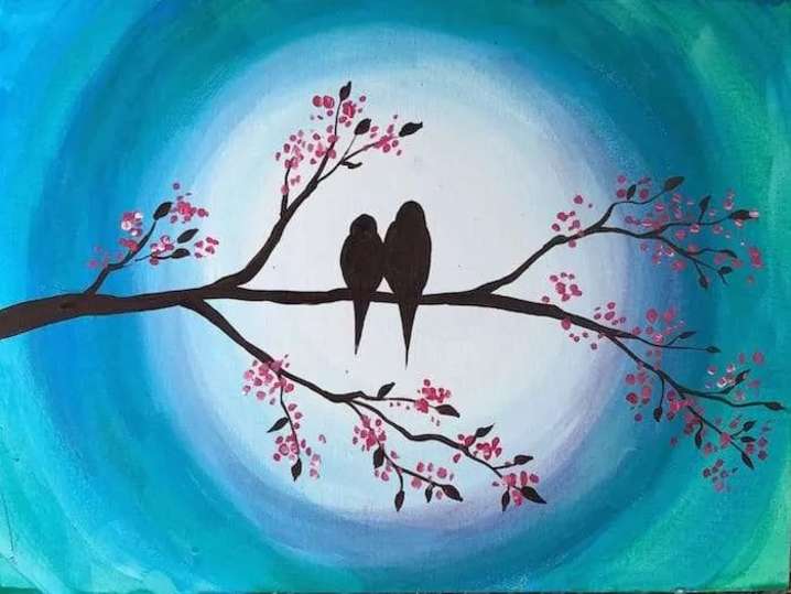 Moonlight Lovebirds painting class