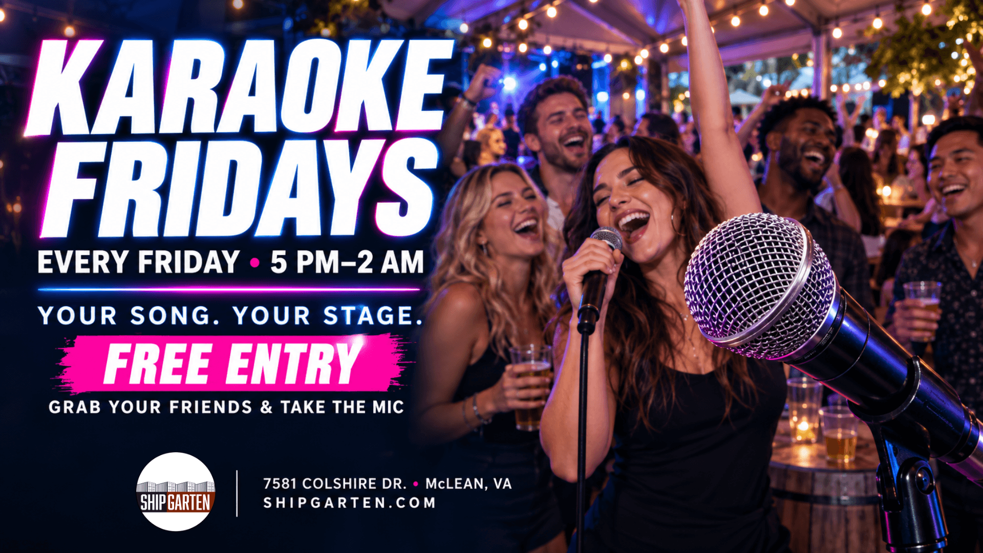 Karaoke Fridays at Shipgarten in McLean Virginia every Friday from 5 PM to 2 AM