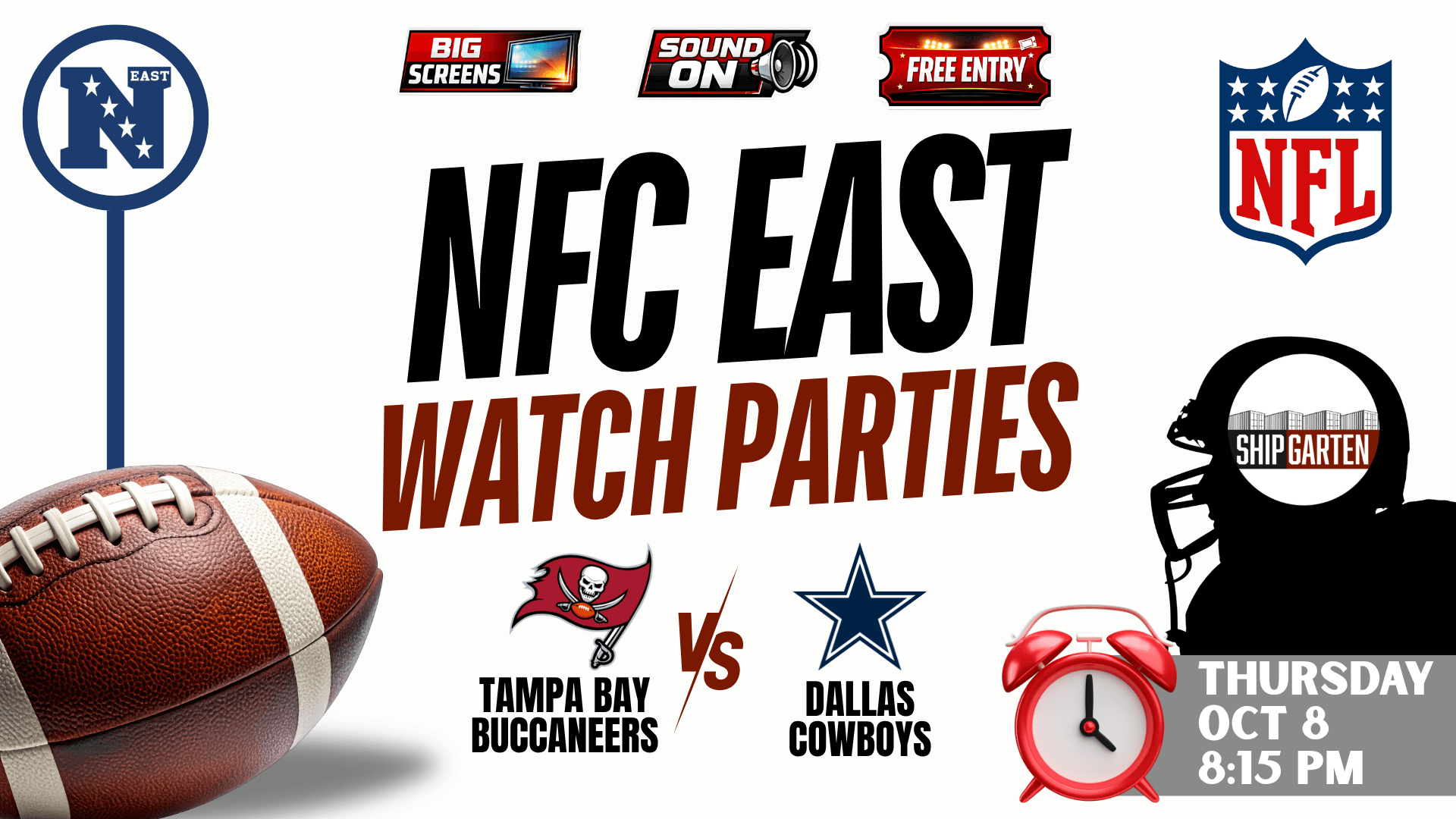 Tampa Bay Buccaneers vs Dallas Cowboys watch party at Shipgarten in McLean Virginia on October 8 2026