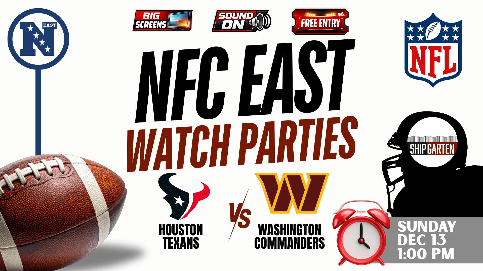 Houston Texans vs Washington Commanders watch party at Shipgarten in McLean Virginia