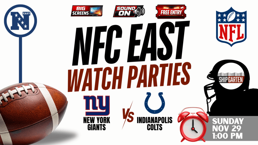New York Giants vs Indianapolis Colts NFL watch party at Shipgarten in McLean VA on November 29, 2026 at 1 PM