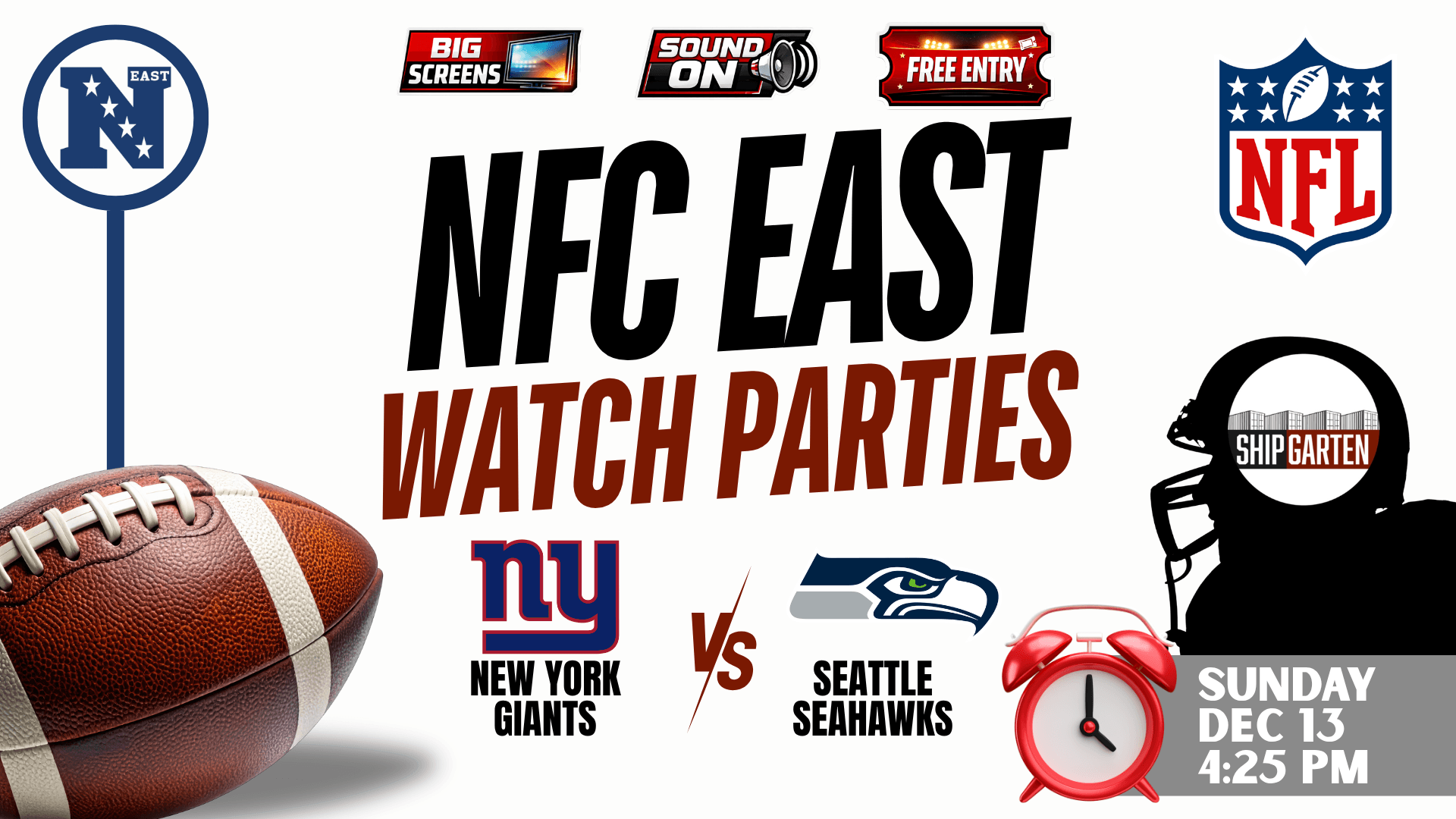 New York Giants vs Seattle Seahawks NFL watch party at Shipgarten in McLean VA on December 13, 2026 at 4:25 PM