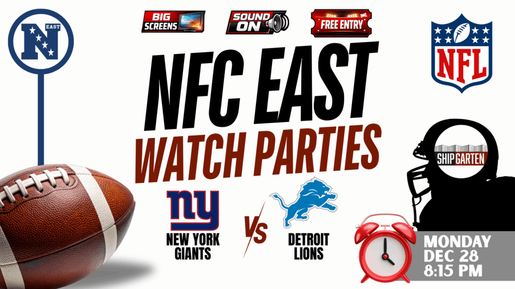 New York Giants vs Detroit Lions NFL watch party at Shipgarten in McLean VA on December 28, 2026 at 8:15 PM