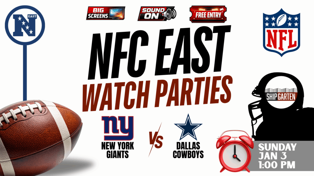 New York Giants vs Dallas Cowboys NFL watch party at Shipgarten in McLean VA on January 3, 2027 at 1 PM