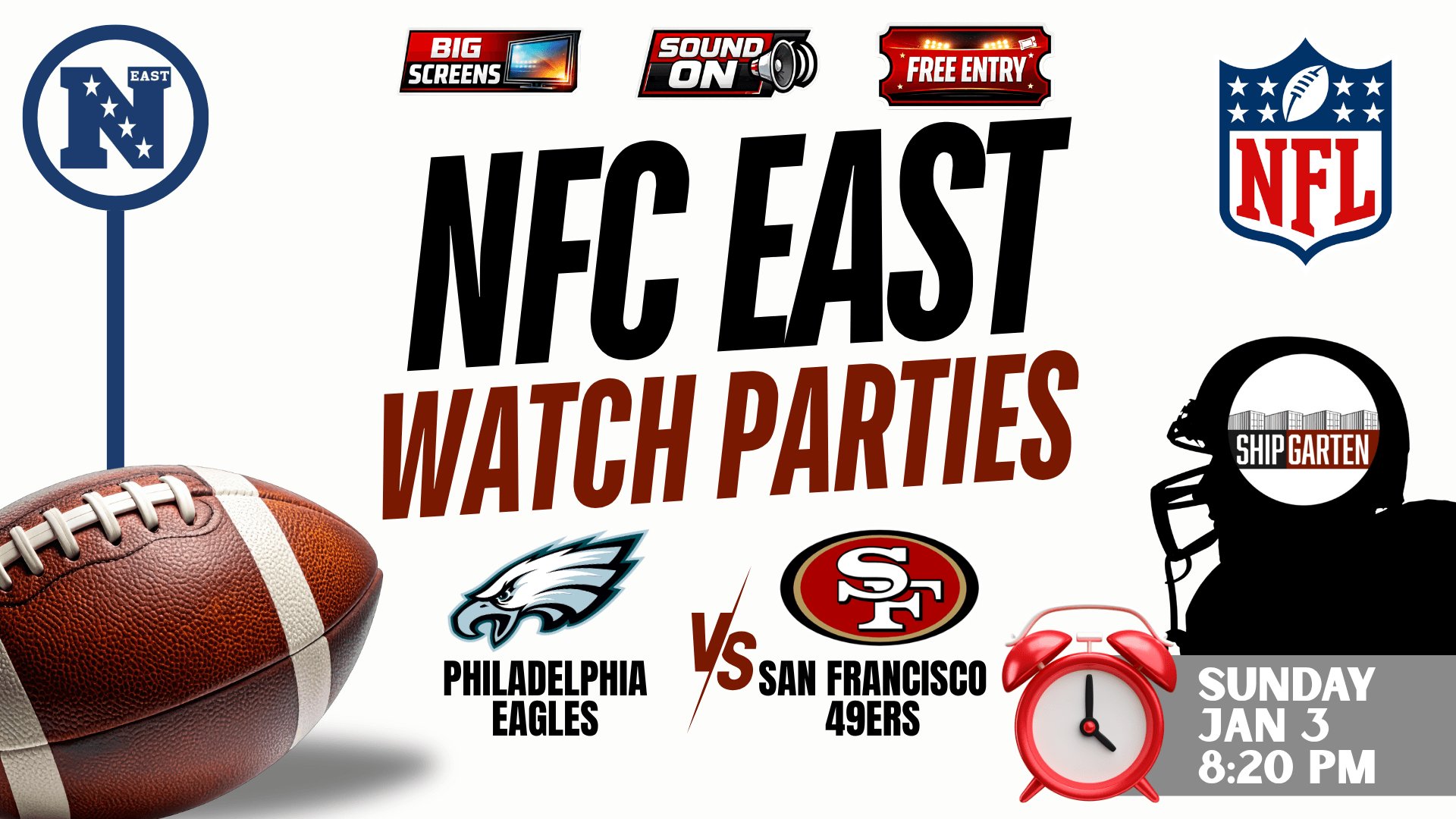 Philadelphia Eagles vs San Francisco 49ers NFL watch party at Shipgarten in McLean VA