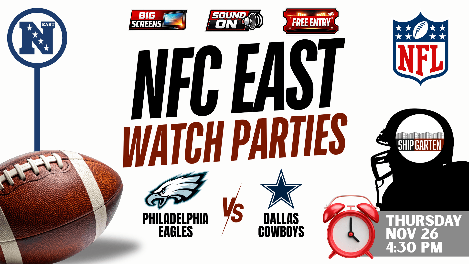 Philadelphia Eagles vs Dallas Cowboys NFL watch party at Shipgarten in McLean, Virginia