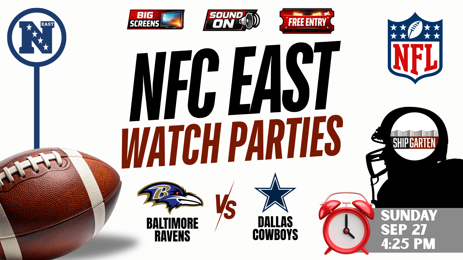 Baltimore Ravens vs Dallas Cowboys NFL watch party at Shipgarten in McLean, Virginia