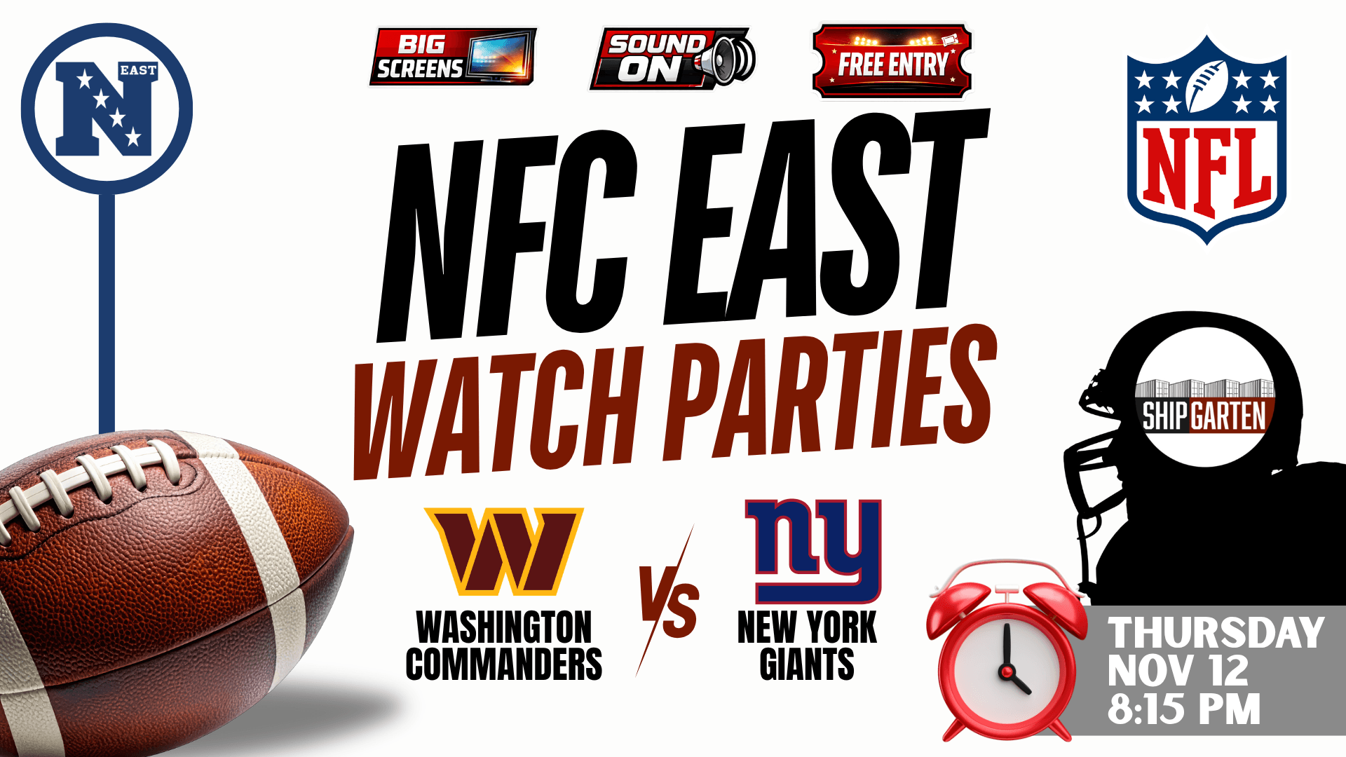 Washington Commanders vs New York Giants NFL watch party at Shipgarten in McLean, Virginia