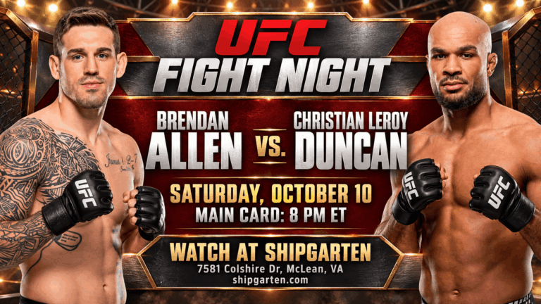 ESPN fight card screenshot for UFC Fight Night: Allen vs. Duncan, showing the main card and preliminary matchups for October 10, 2026.